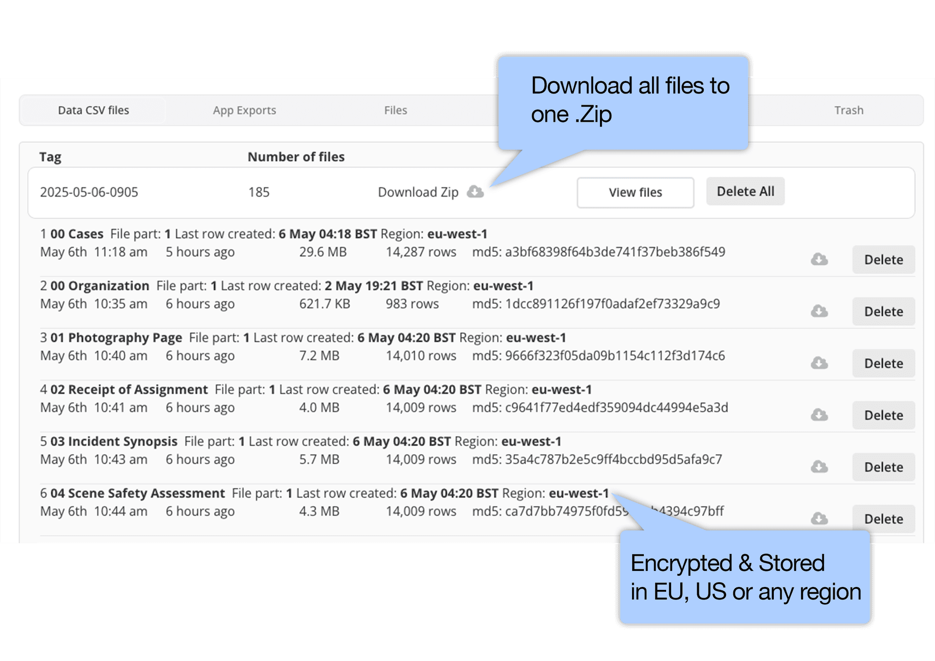 PlanB dashboard showing backup history and download options