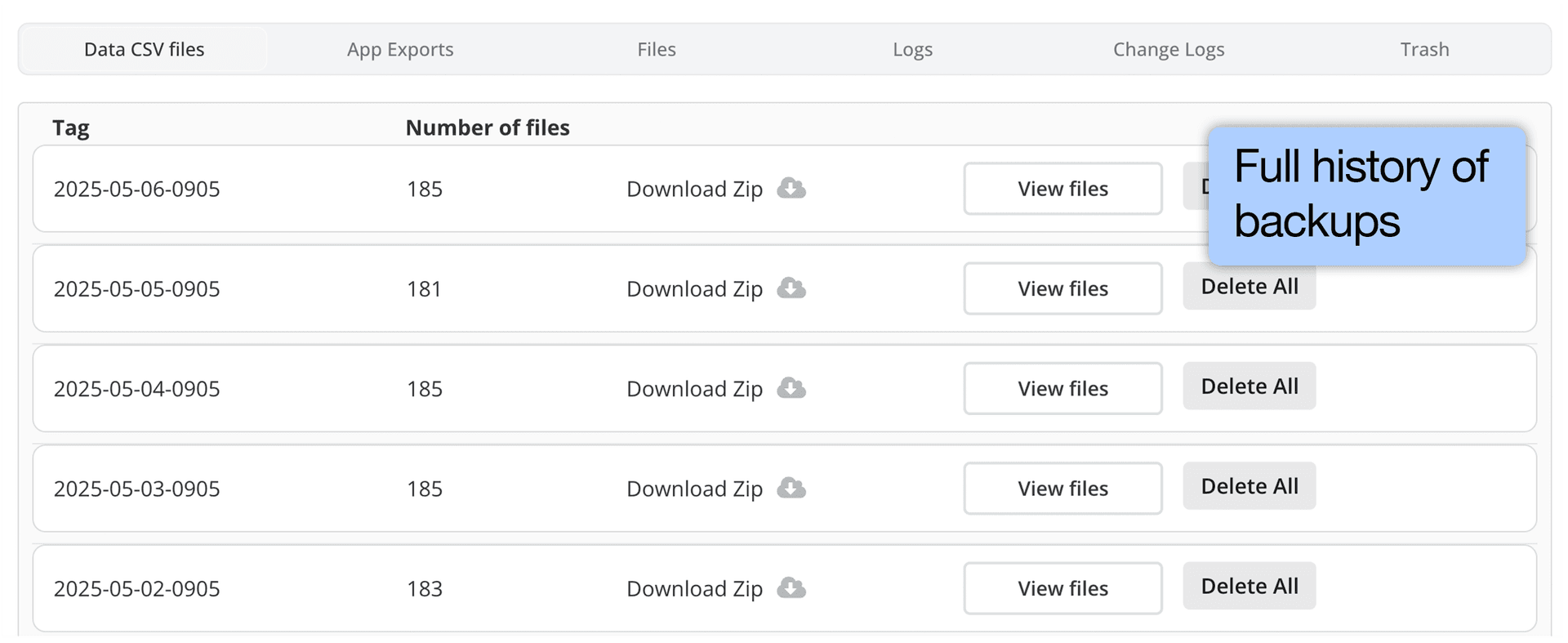 PlanB download and export interface